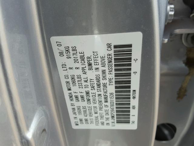 JHMCP26478C011536 - 2008 HONDA ACCORD LXP SILVER photo 10