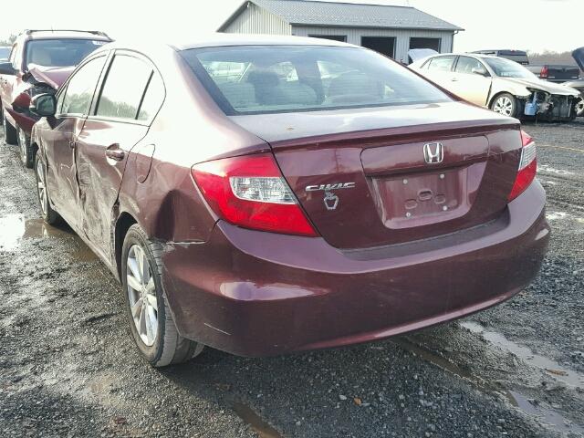 19XFB2F85CE320763 - 2012 HONDA CIVIC EX BURGUNDY photo 3