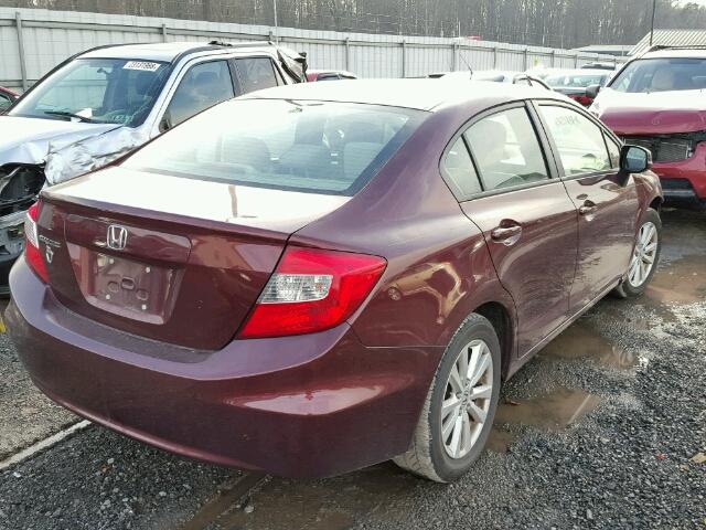 19XFB2F85CE320763 - 2012 HONDA CIVIC EX BURGUNDY photo 4