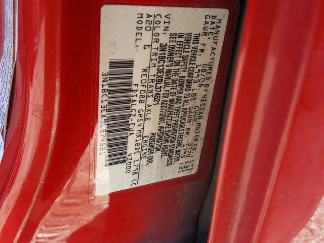 3N1BC13EX9L374521 - 2009 NISSAN VERSA S RED photo 10