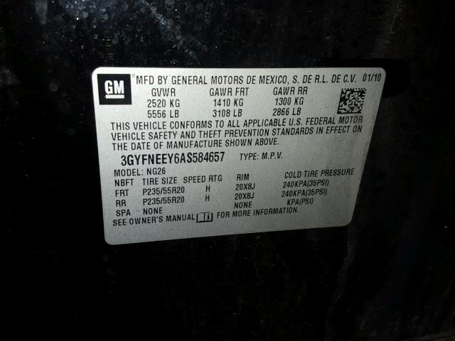 3GYFNEEY6AS584657 - 2010 CADILLAC SRX PERFOR 黑色 照片 10