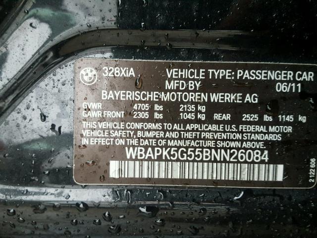 WBAPK5G55BNN26084 - 2011 BMW 328 XI SUL BLACK photo 10