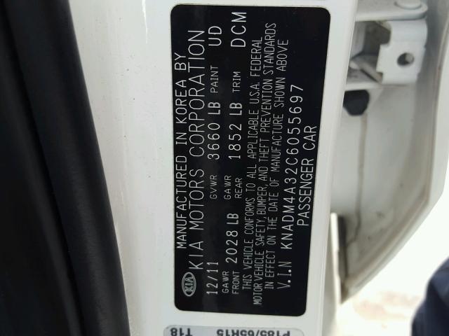 KNADM4A32C6055697 - 2012 KIA RIO LX Սպիտակ լուսանկար 10