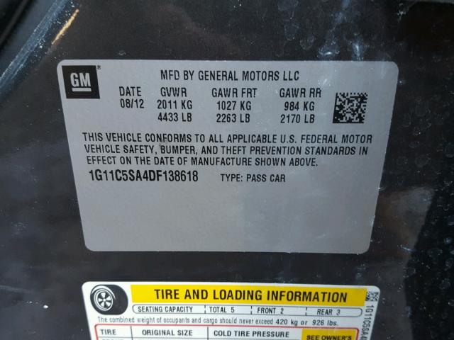 1G11C5SA4DF138618 - 2013 CHEVROLET MALIBU 1LT 灰色 照片 10