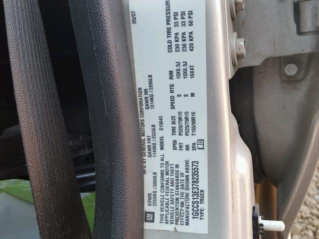 1GCCS13E378235573 - 2007 CHEVROLET COLORADO SILVER photo 10