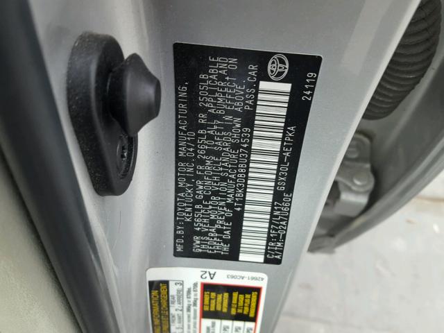 4T1BK3DB8BU374539 - 2011 TOYOTA AVALON BAS SILVER photo 10