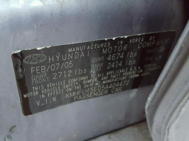 KMHFU45E05A404472 - 2005 HYUNDAI XG 350 SILVER photo 10