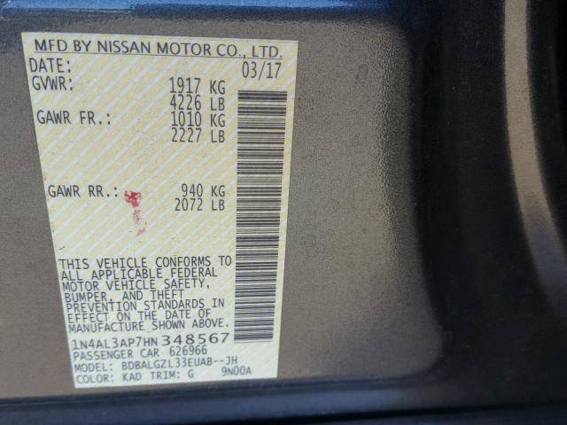 1N4AL3AP7HN348567 - 2017 NISSAN ALTIMA 2.5 SILVER photo 10