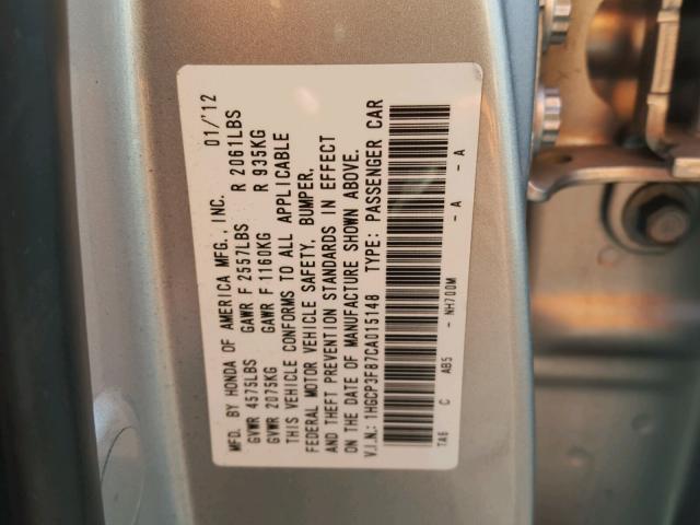 1HGCP3F87CA015148 - 2012 HONDA ACCORD EXL SILVER photo 10