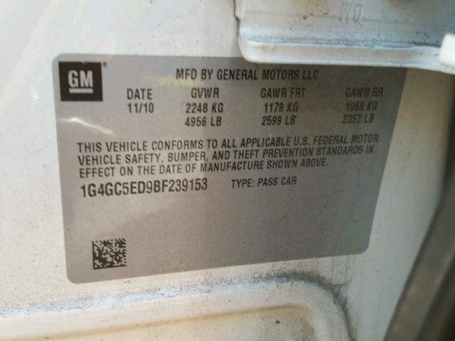 1G4GC5ED9BF239153 - 2011 BUICK LACROSSE C WHITE photo 10