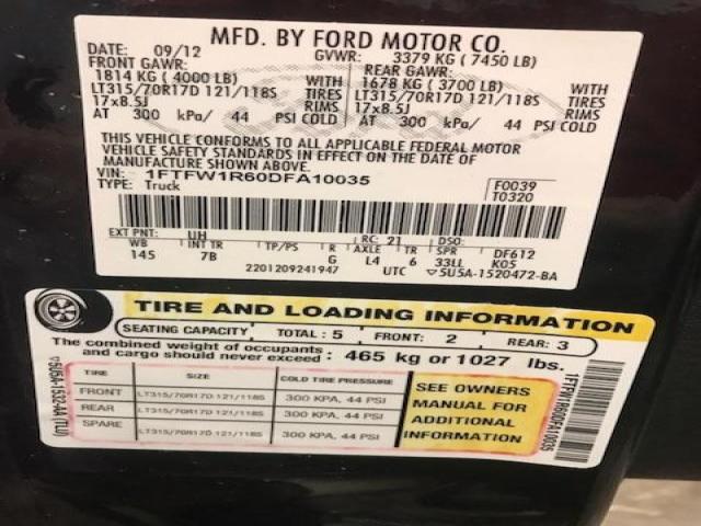 1FTFW1R60DFA10035 - 2013 FORD F150 SVT R BLACK photo 10