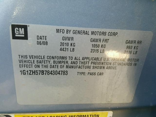 1G1ZH57B784304783 - 2008 CHEVROLET MALIBU 1LT 蓝色 照片 10