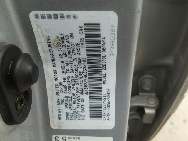 1NXBR32E96Z638401 - 2006 TOYOTA COROLLA CE SILVER photo 10