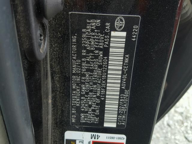 4T1BF3EK1BU122604 - 2011 TOYOTA CAMRY BASE BLACK photo 10