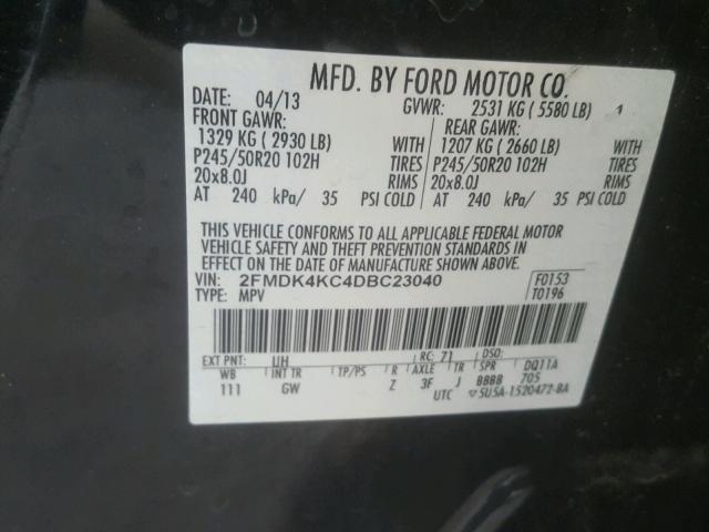 2FMDK4KC4DBC23040 - 2013 FORD EDGE LIMIT BLACK photo 10