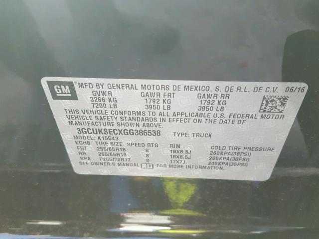 3GCUKSECXGG386538 - 2016 CHEVROLET SILVERADO BLACK photo 10