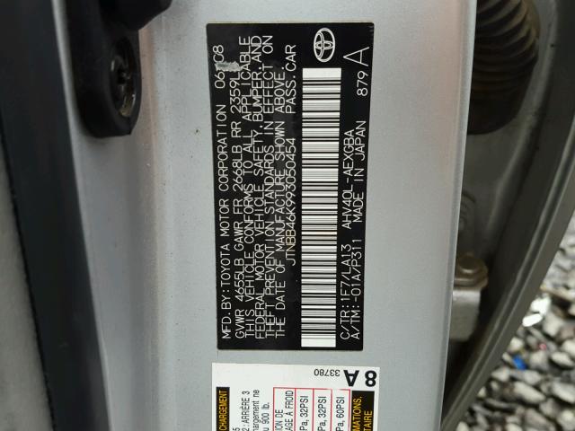 JTNBB46K993050454 - 2009 TOYOTA CAMRY HYBR SILVER photo 10