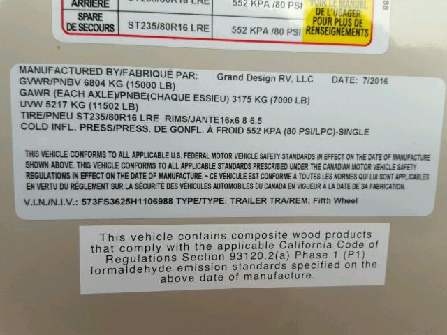 573FS3625H1106988 - 2017 TRIM TRAILER TRAILER TWO TONE photo 10