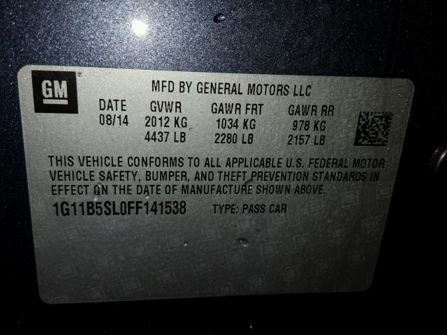 1G11B5SL0FF141538 - 2015 CHEVROLET MALIBU LS BLUE photo 10