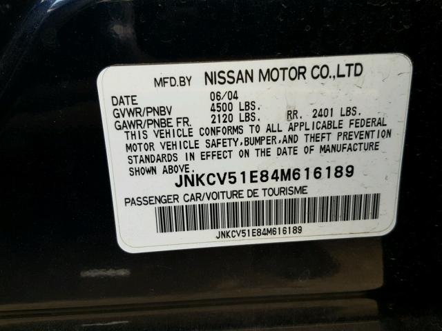 JNKCV51E84M616189 - 2004 INFINITI G35 BLUE photo 10