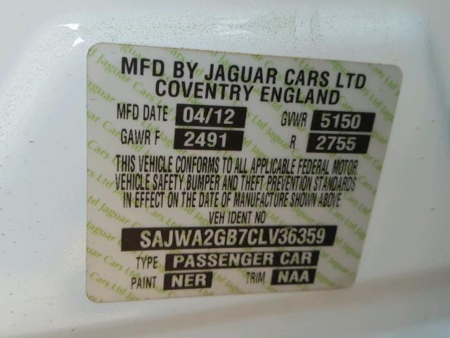 SAJWA2GB7CLV36359 - 2012 JAGUAR XJL BASE WHITE photo 10