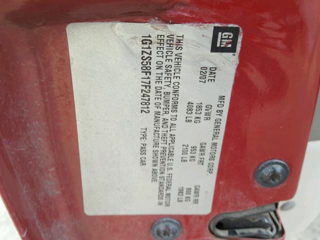 1G1ZS58F17F247812 - 2007 CHEVROLET MALIBU LS RED photo 10