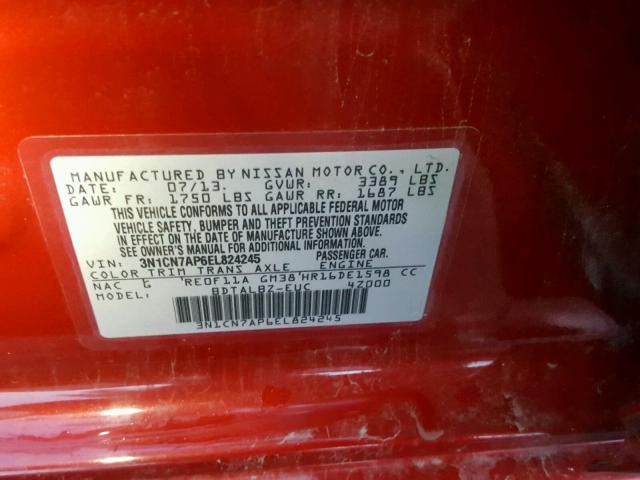 3N1CN7AP6EL824245 - 2014 NISSAN VERSA S RED photo 10