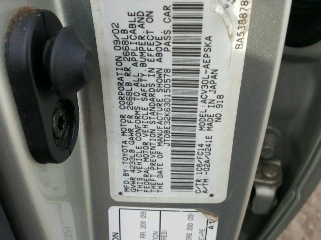 JTDBE32K630150578 - 2003 TOYOTA CAMRY LE SILVER photo 10