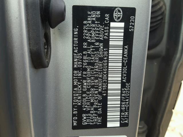 4T1BE30K46U664361 - 2006 TOYOTA CAMRY LE SILVER photo 10