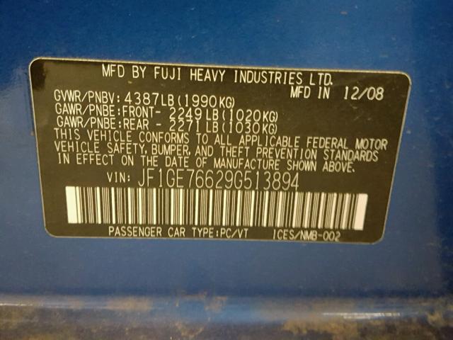 JF1GE76629G513894 - 2009 SUBARU IMPREZA WR BLUE photo 10