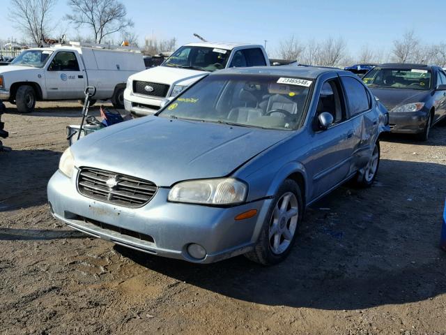 JN1CA31D31T606764 - 2002 NISSAN MAXIMA BLUE photo 2