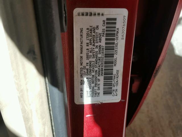 1NXBR32E03Z118387 - 2003 TOYOTA COROLLA CE RED photo 10