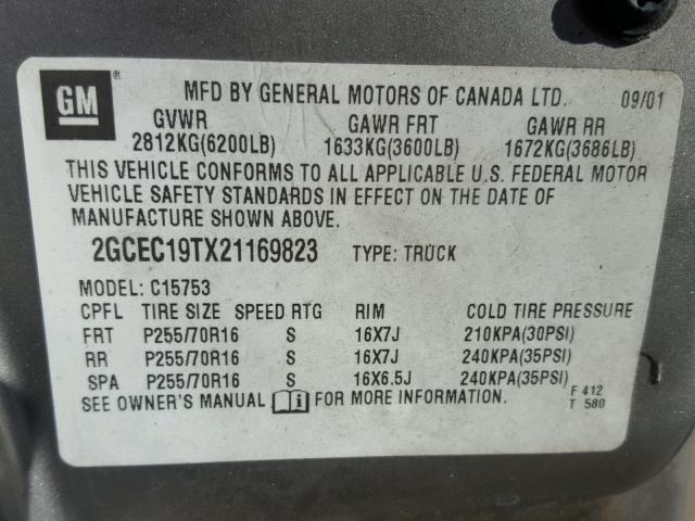 2GCEC19TX21169823 - 2002 CHEVROLET SILVERADO SILVER photo 10