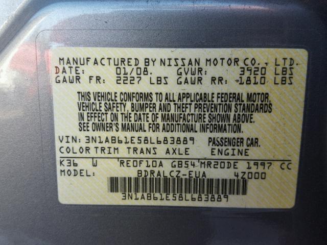 3N1AB61E58L683889 - 2008 NISSAN SENTRA 2.0 GRAY photo 10