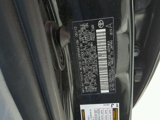 JTDBU4EE2C9180400 - 2012 TOYOTA COROLLA BA BLACK photo 10