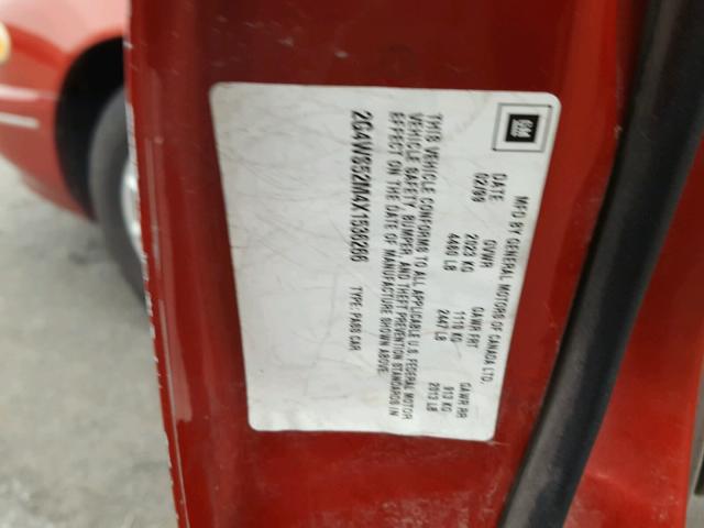 2G4WS52M4X1536266 - 1999 BUICK CENTURY CU RED photo 10