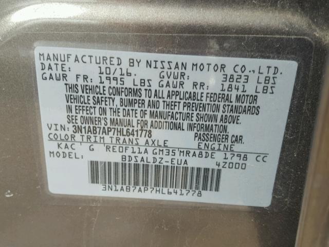 3N1AB7AP7HL641778 - 2017 NISSAN SENTRA S GRAY photo 10