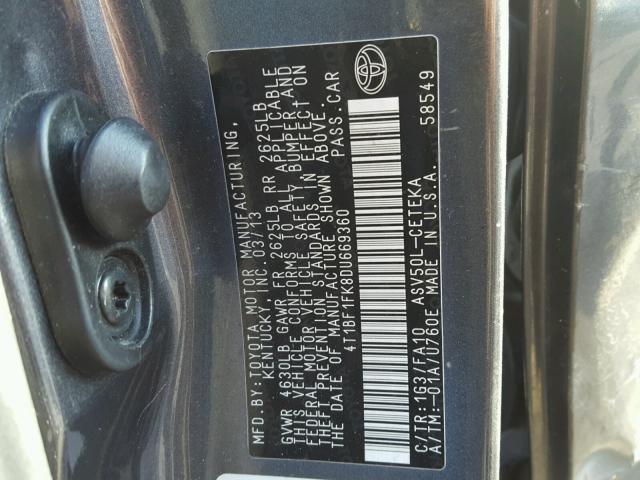 4T1BF1FK8DU669360 - 2013 TOYOTA CAMRY L CHARCOAL photo 10