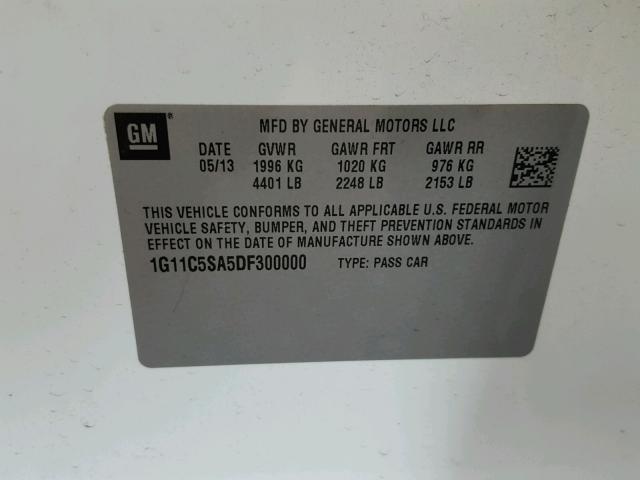 1G11C5SA5DF300000 - 2013 CHEVROLET MALIBU 1LT 白色 照片 10