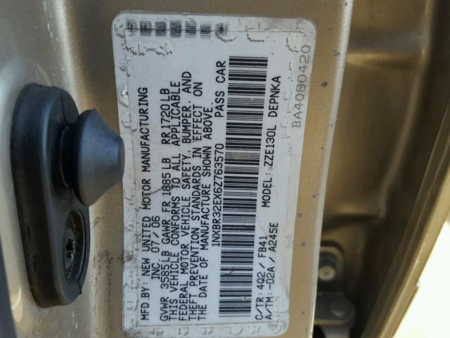 1NXBR32EX6Z763570 - 2006 TOYOTA COROLLA CE TAN photo 10