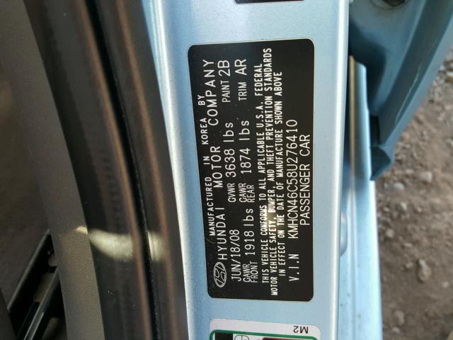 KMHCN46C58U276410 - 2008 HYUNDAI ACCENT GLS BLUE photo 10