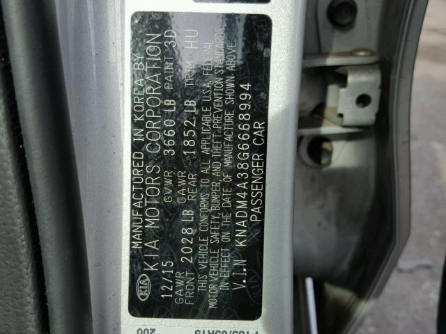KNADM4A38G6668994 - 2016 KIA RIO LX Արծաթագույն լուսանկար 10