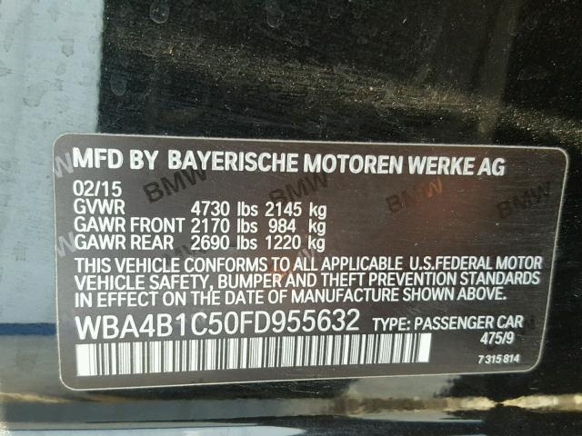 WBA4B1C50FD955632 - 2015 BMW 435 I BLACK photo 10