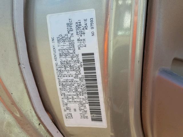 4T3ZF19C83U517393 - 2003 TOYOTA SIENNA CE TAN photo 10