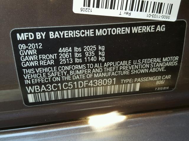 WBA3C1C51DF438091 - 2013 BMW 328 I SULE BROWN photo 10