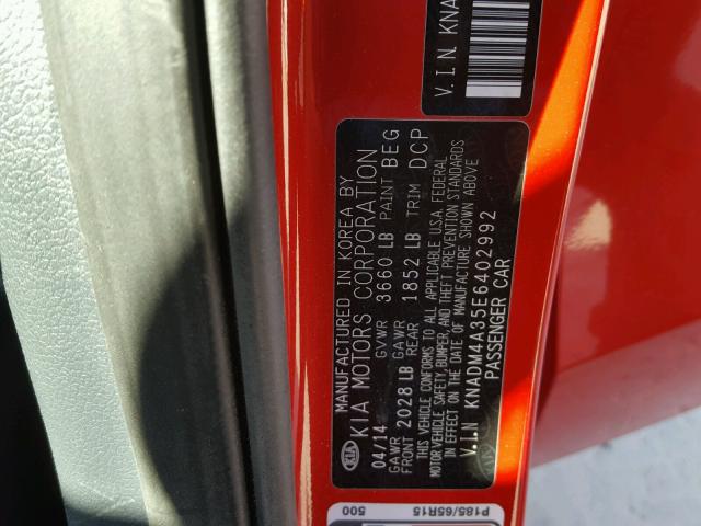 KNADM4A35E6402992 - 2014 KIA RIO LX Կարմիր լուսանկար 10