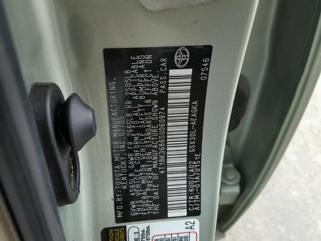 4T1BK36B65U060874 - 2005 TOYOTA AVALON XL GREEN photo 10