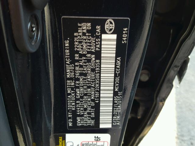 4T1BF32K95U619358 - 2005 TOYOTA CAMRY LE BLACK photo 10