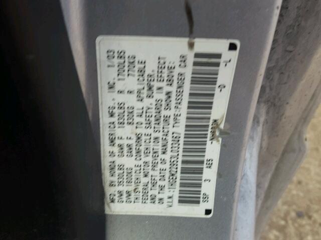 1HGEM22953L033467 - 2003 HONDA CIVIC EX ვერცხლისფერი ფოტო 10