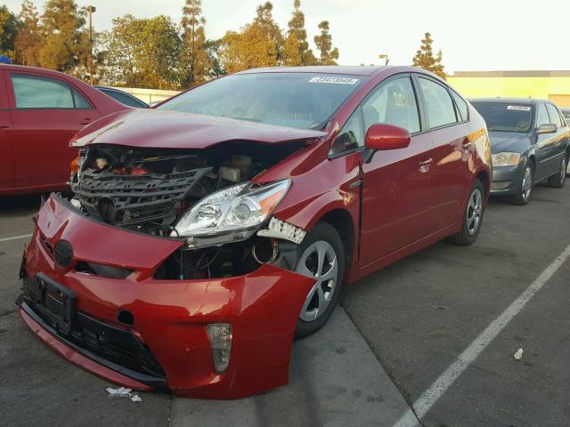 JTDKN3DU7E0379448 - 2014 TOYOTA PRIUS RED photo 2